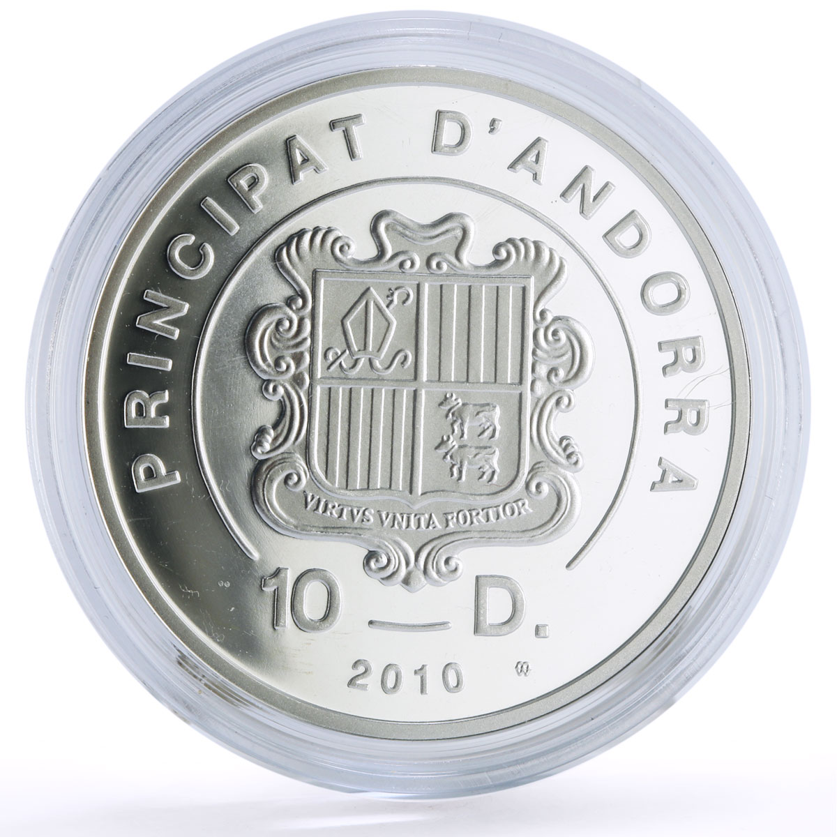 Andorra 10 diners Holy Helpers Saint Christopher Angel proof silver coin 2010