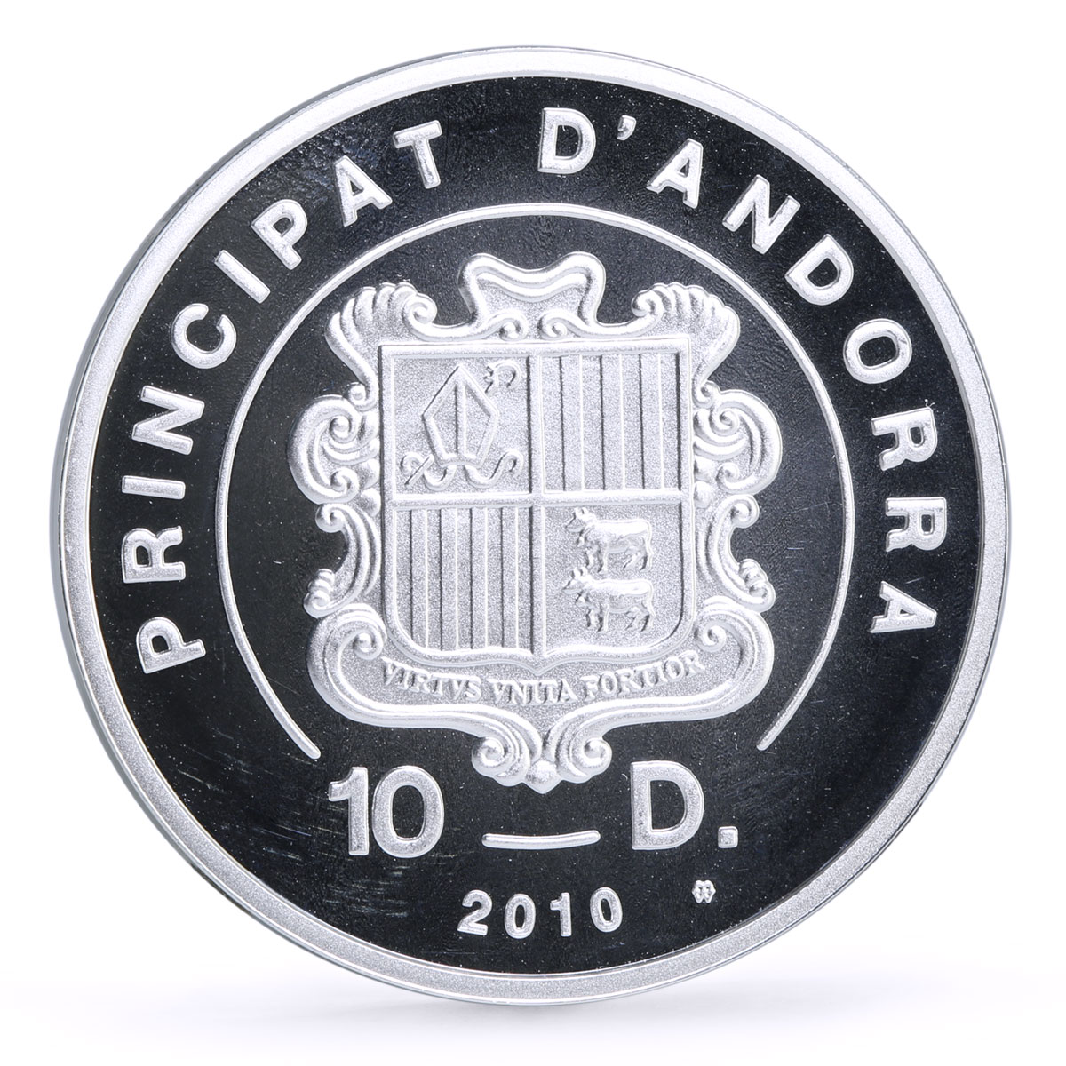 Andorra 10 diners Holy Helpers Saint Christopher Angel proof silver coin 2010