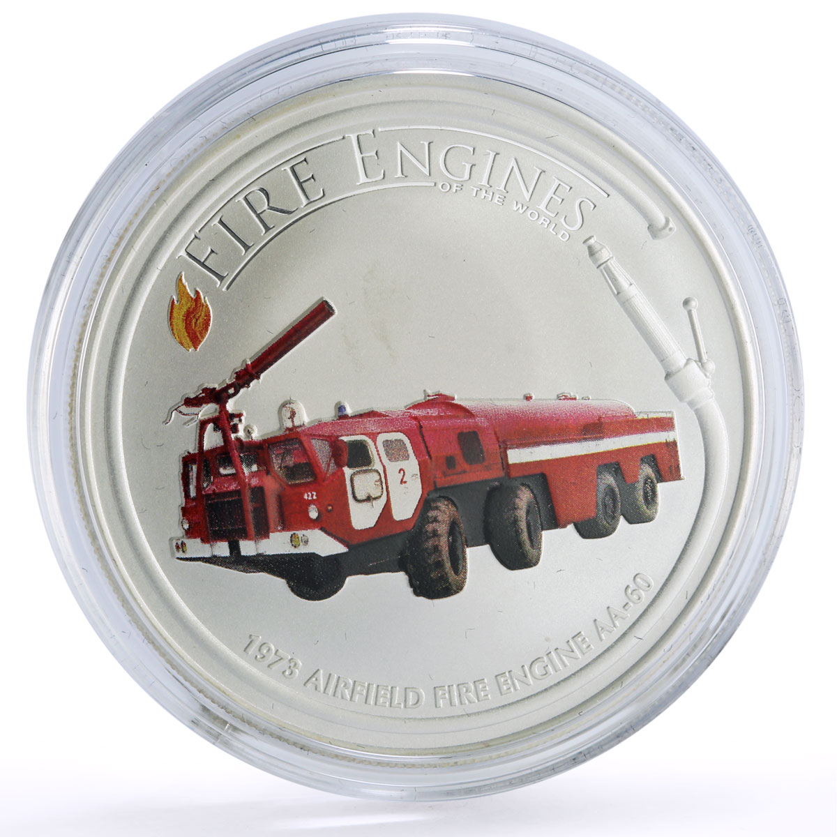 Cook Islands 1 dollar Fire Engines Cars Airfield Fire AA 60 silver coin 2006