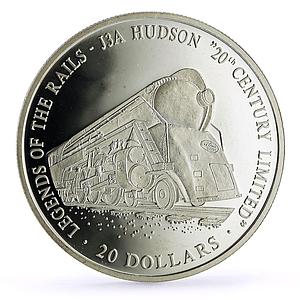 Liberia 20 dollars Railways Railroads Trains J3A Hudson proof silver coin 2002