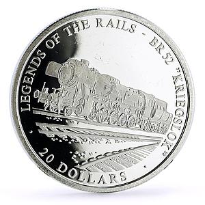 Liberia 20 dollars Railways Railroads Trains Kriegslok B52 silver coin 2002
