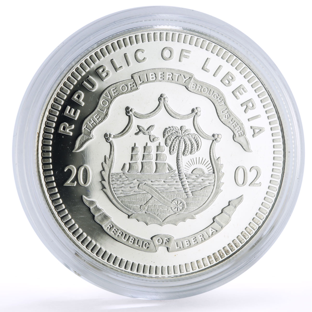 Liberia 20 dollars Railways Railroads Trains Kreigslok proof silver coin 2002