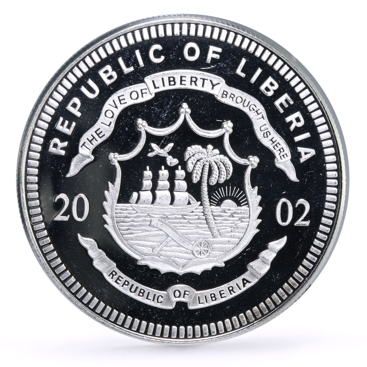 Liberia 20 dollars Railways Railroads Trains Kreigslok proof silver coin 2002