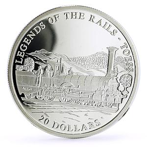 Liberia 20 dollars Railways Railroads Trains Toess proof silver coin 2002