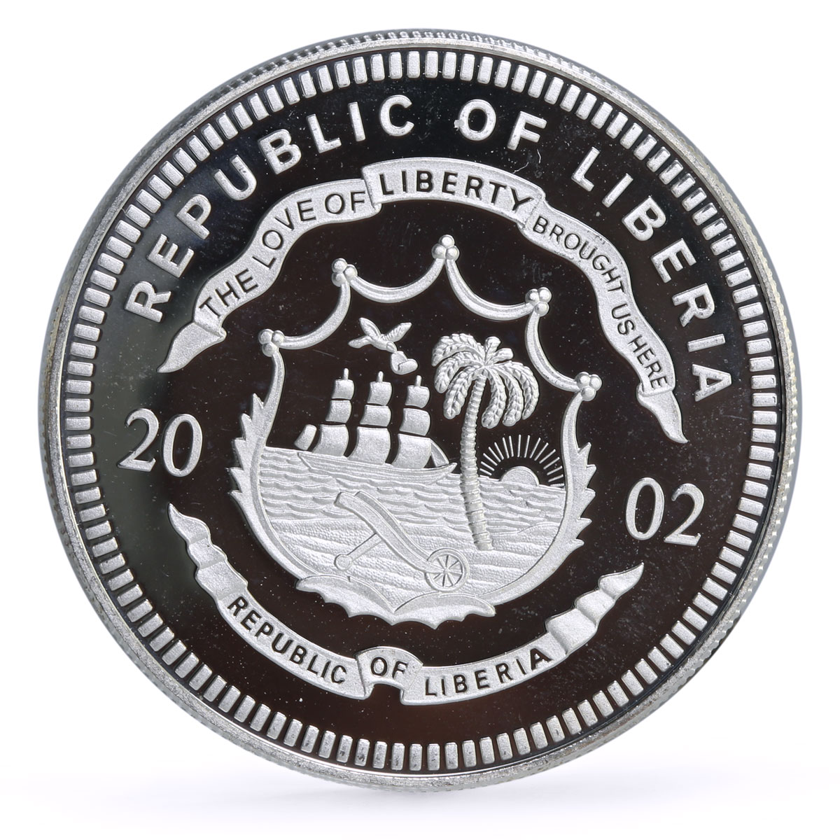 Liberia 20 dollars Railways Railroads Trains Toess proof silver coin 2002