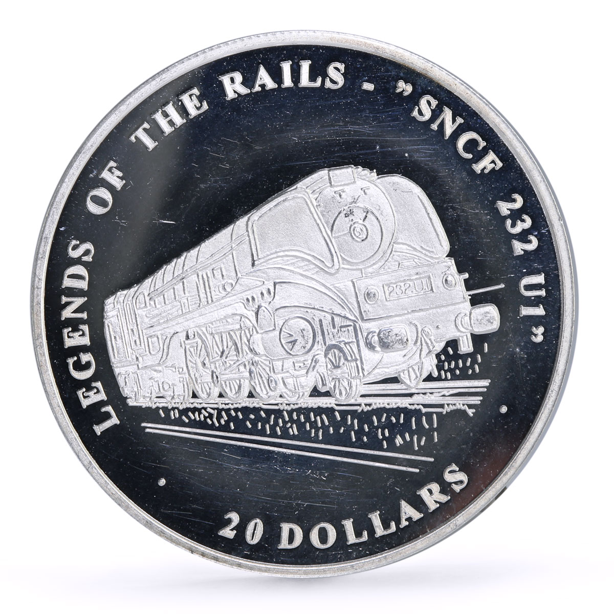 Liberia 20 dollars Railways Railroads Trains SNCF 232 U1 proof silver coin 2003