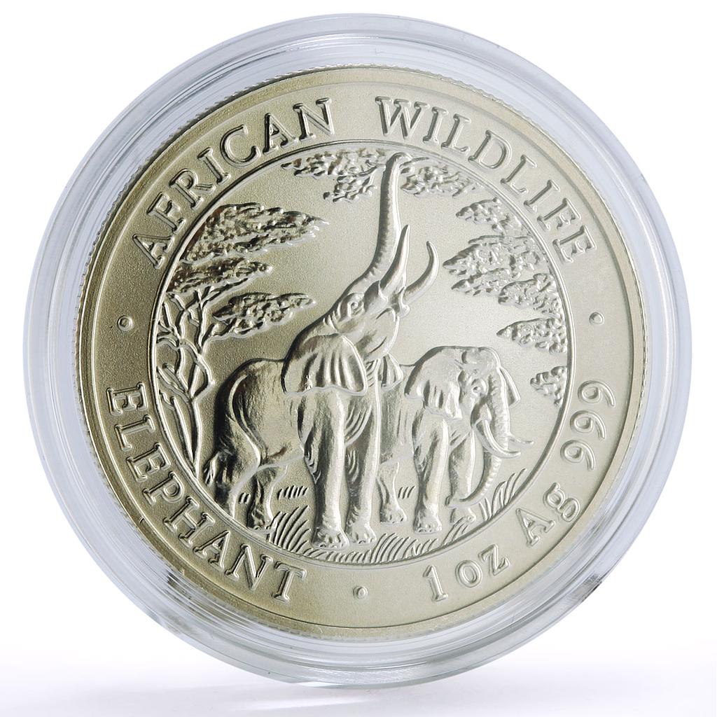 Zambia 5000 kwacha African Wildlife Elephants Fauna Matte silver coin 2003