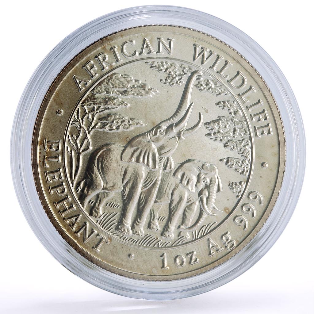 Zambia 5000 kwacha African Wildlife Elephants Fauna Matte silver coin 2003