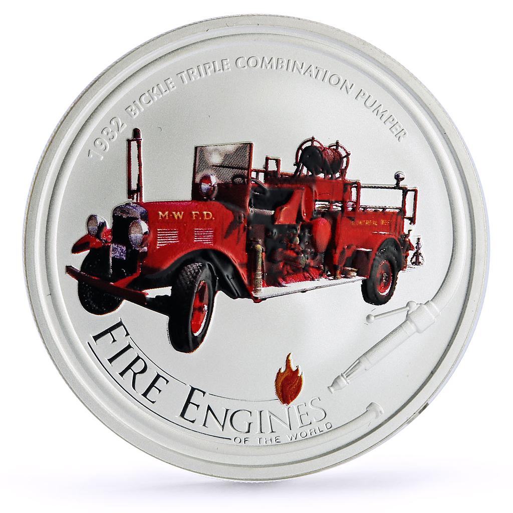 Cook Islands 1 dollar Fire Engines Cars Bickle Triple Pumper silver coin 2005