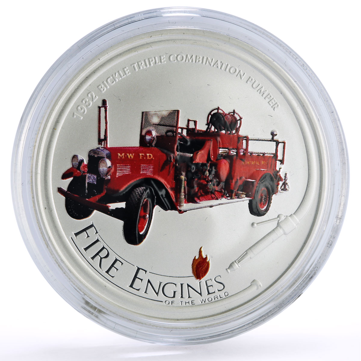 Cook Islands 1 dollar Fire Engines Cars Bickle Triple Pumper silver coin 2005