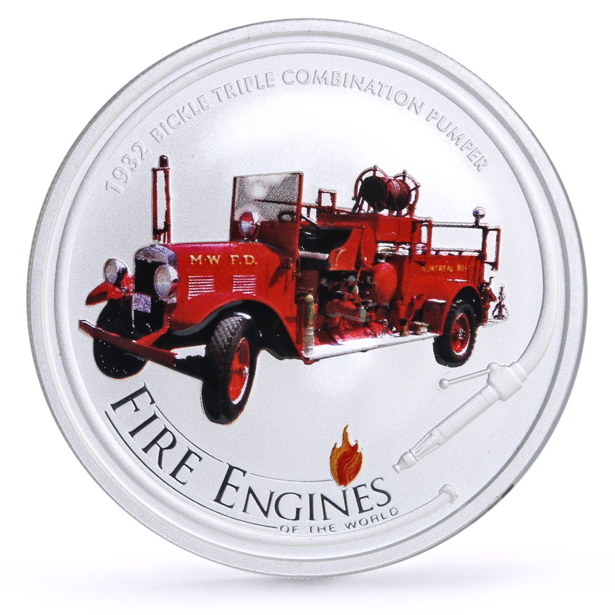 Cook Islands 1 dollar Fire Engines Cars Bickle Triple Pumper silver coin 2005