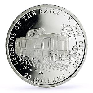 Liberia 20 dollars Railways Railroads Trains Picasso proof silver coin 2002