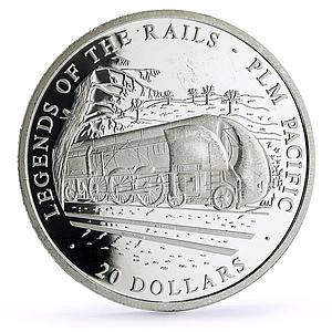 Liberia 20 dollars Railways Railroads Trains PLM Pacific proof silver coin 2002