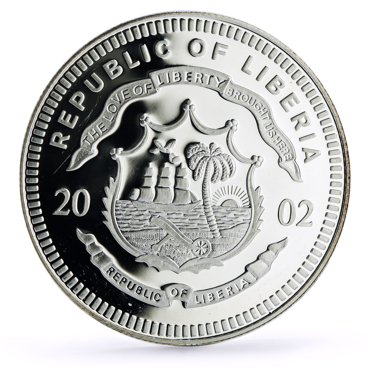 Liberia 20 dollars Railways Railroads Trains PLM Pacific proof silver coin 2002
