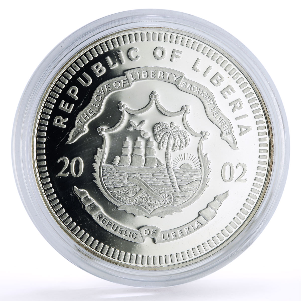 Liberia 20 dollars Railways Railroads Trains PLM Pacific proof silver coin 2002