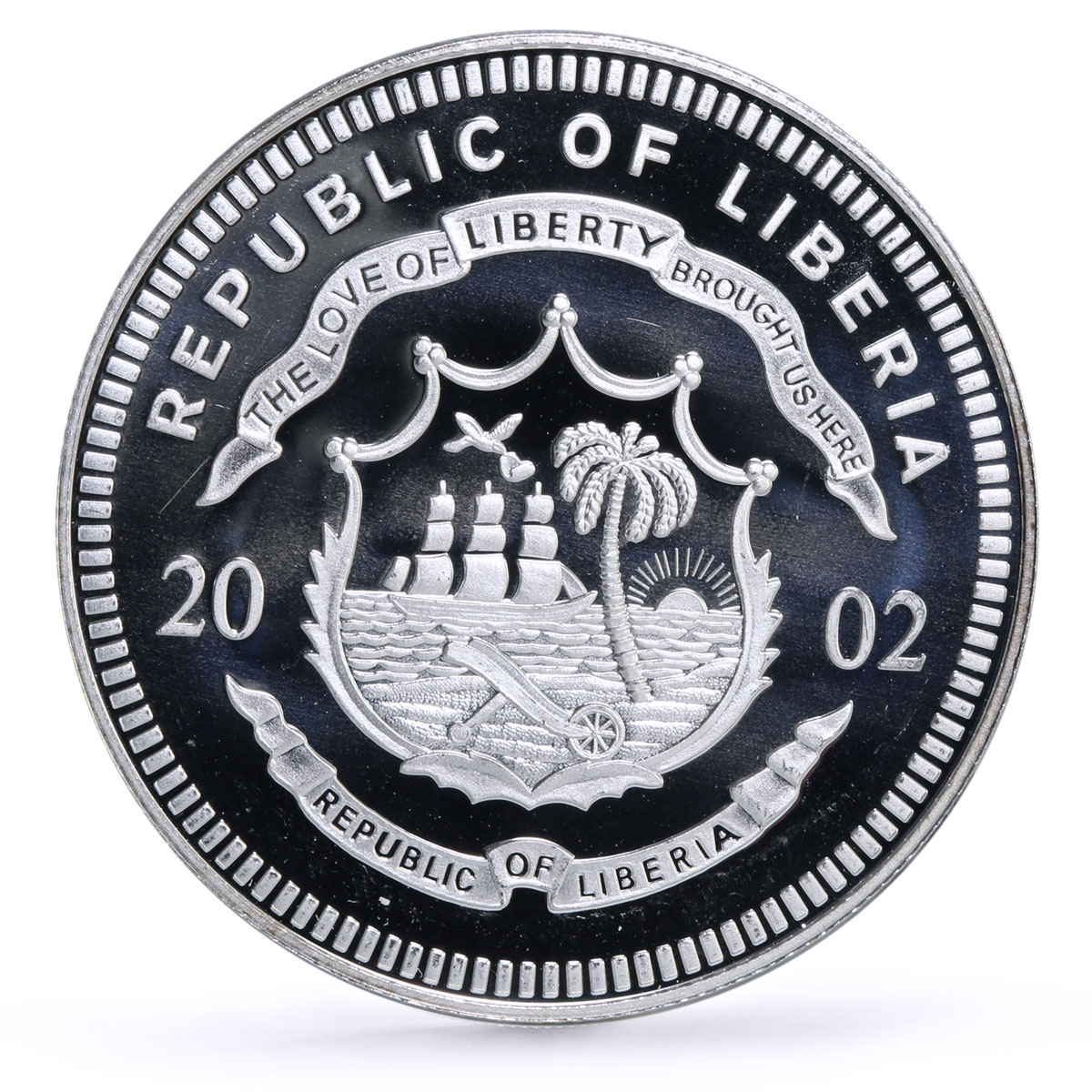 Liberia 20 dollars Railways Railroads Trains PLM Pacific proof silver coin 2002