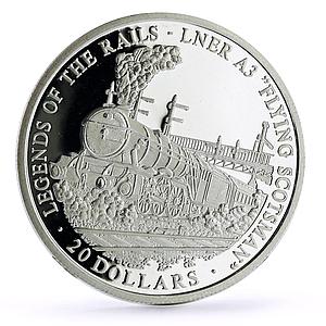 Liberia 20 dollars Railways Railroads Trains A3 Scotsman proof silver coin 2002