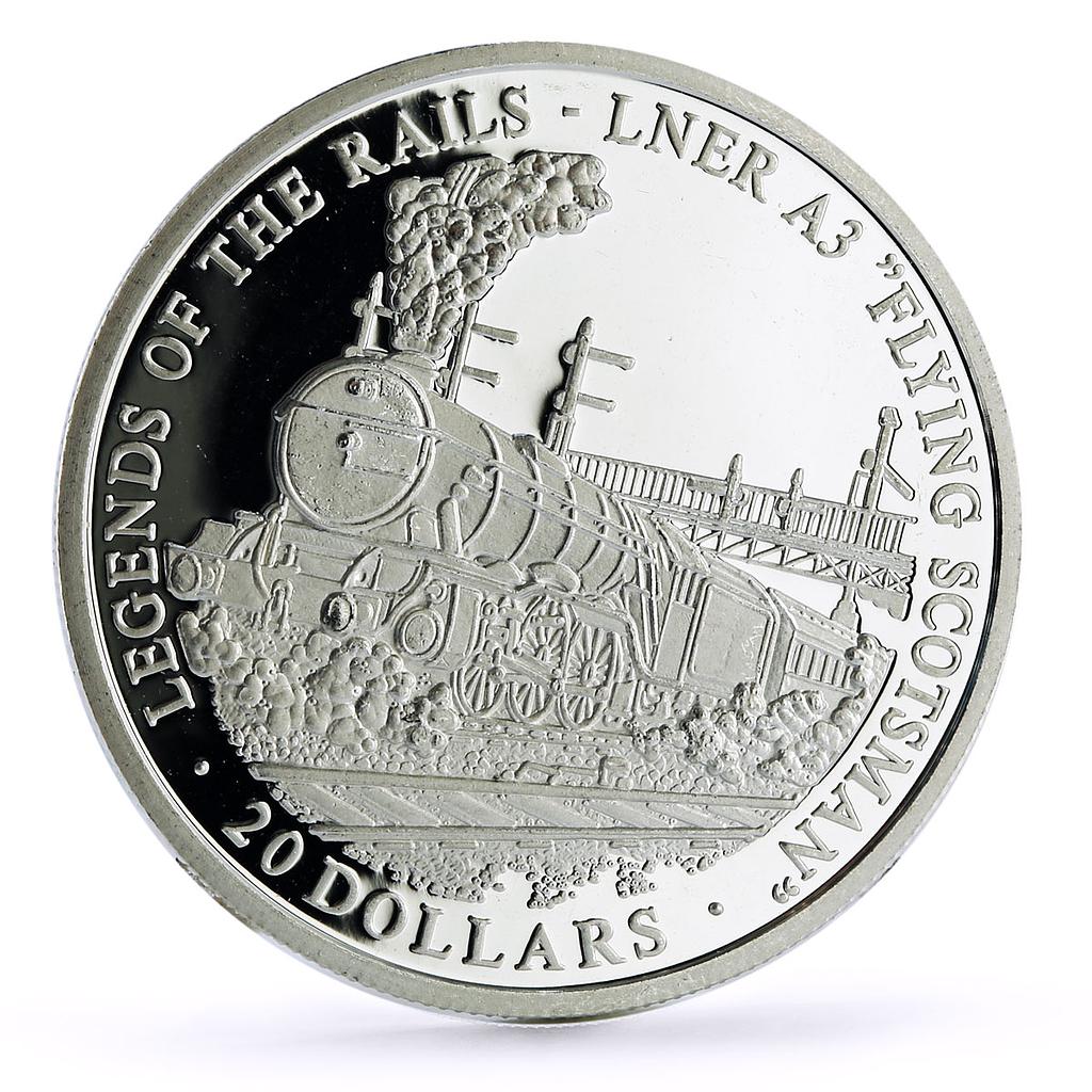 Liberia 20 dollars Railways Railroads Trains A3 Scotsman proof silver coin 2002
