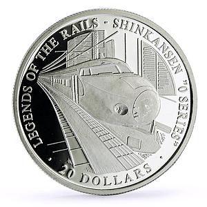 Liberia 20 dollars Railways Railroads Trains Shinkansen proof silver coin 2002