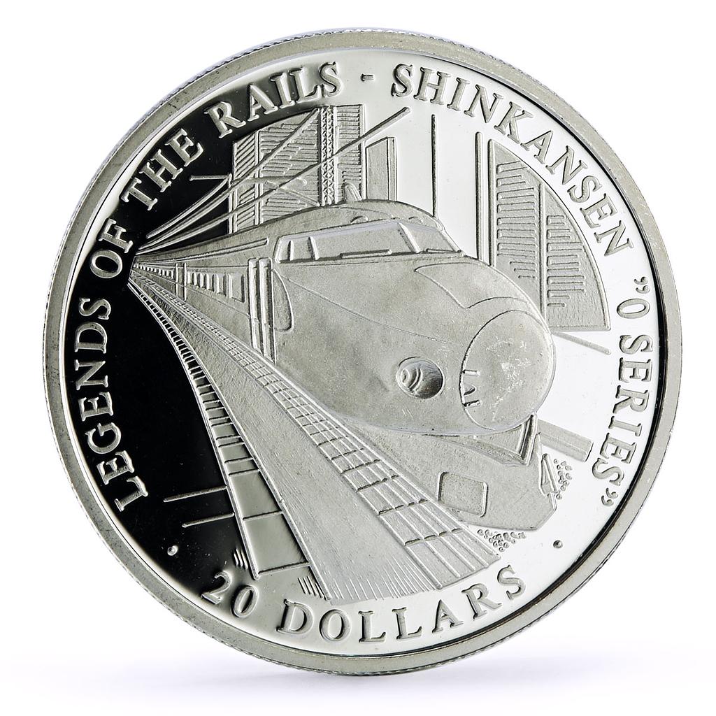 Liberia 20 dollars Railways Railroads Trains Shinkansen proof silver coin 2002