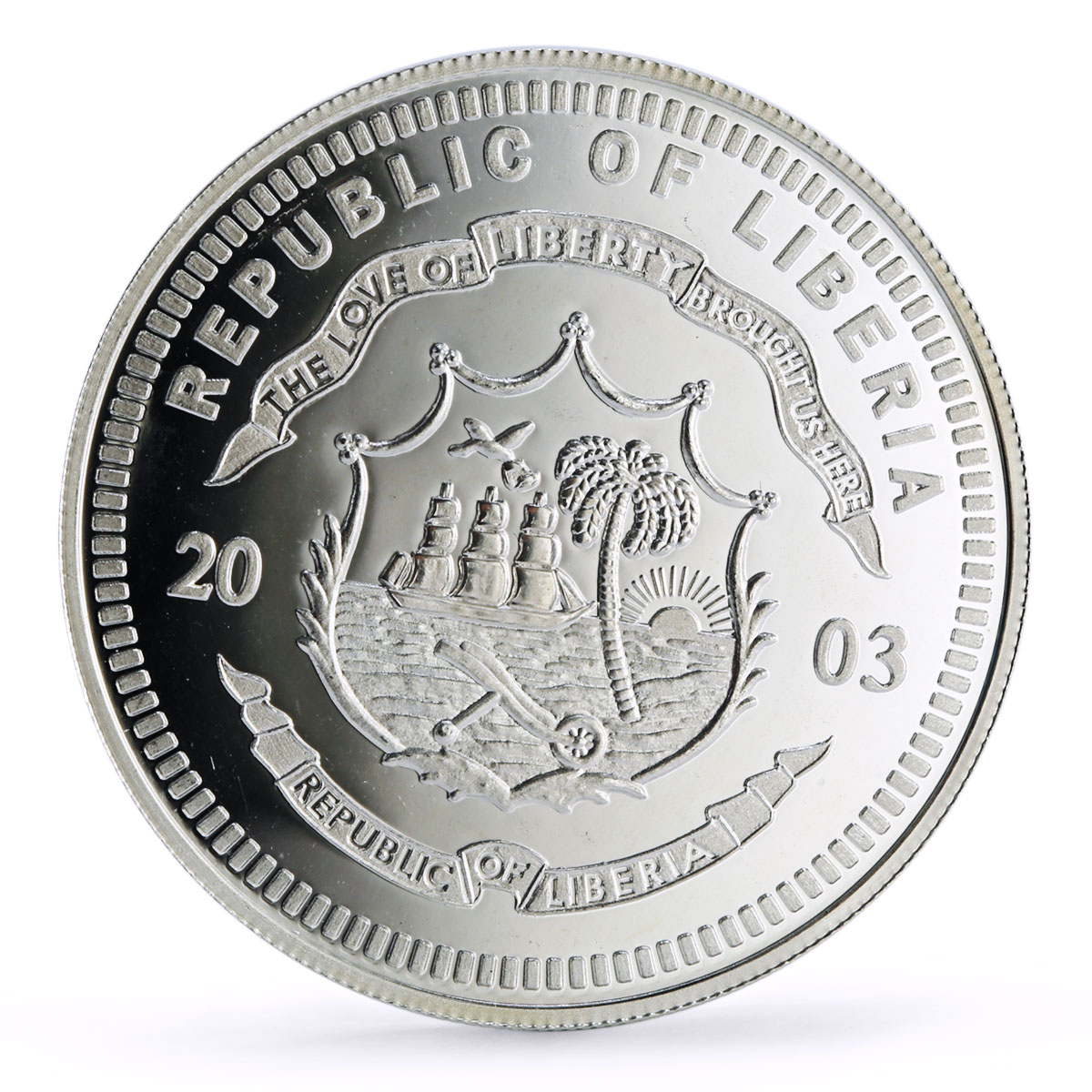 Liberia 20 dollars Railways Railroads Trains Kingston proof silver coin 2003