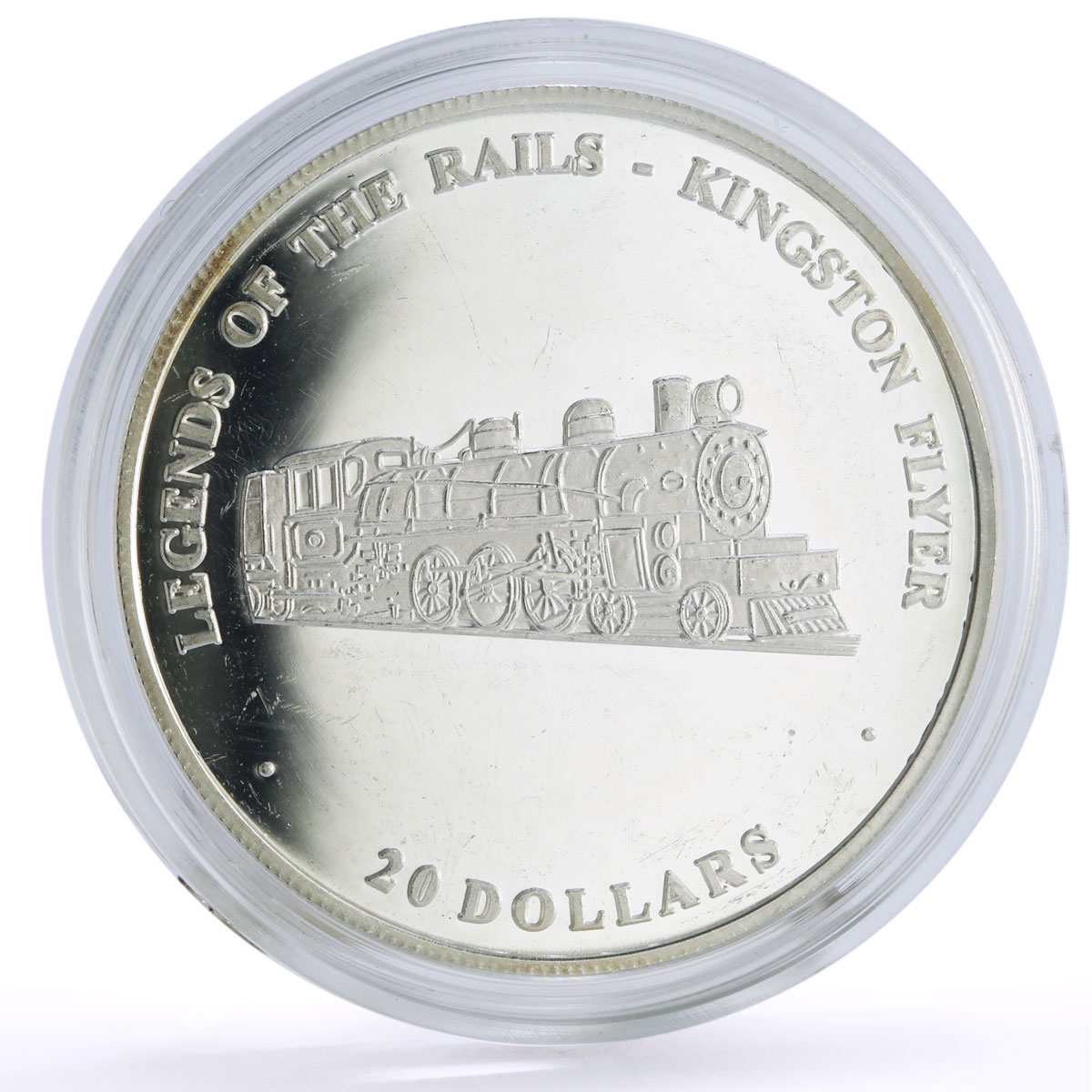 Liberia 20 dollars Railways Railroads Trains Kingston proof silver coin 2003