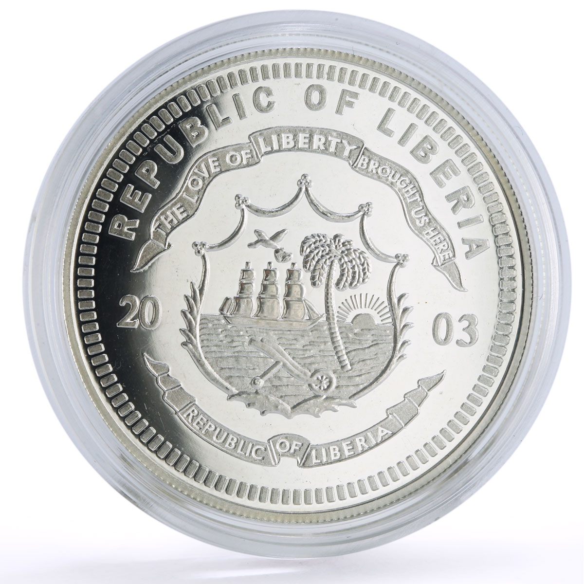 Liberia 20 dollars Railways Railroads Trains Kingston proof silver coin 2003