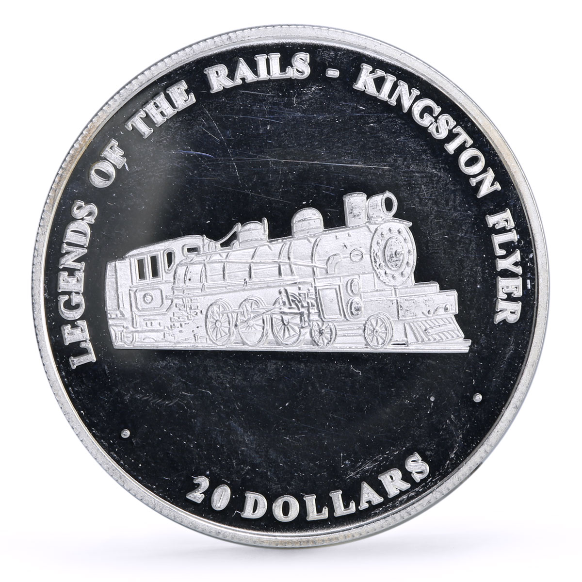 Liberia 20 dollars Railways Railroads Trains Kingston proof silver coin 2003