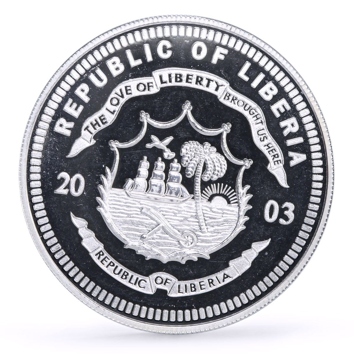 Liberia 20 dollars Railways Railroads Trains Kingston proof silver coin 2003