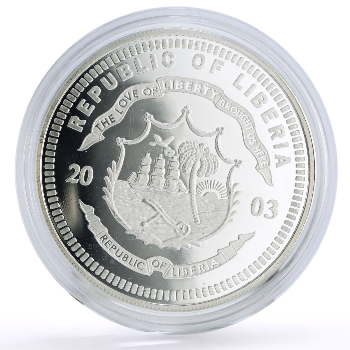 Liberia 20 dollars Railways Railroads Trains Glacier proof silver coin 2003