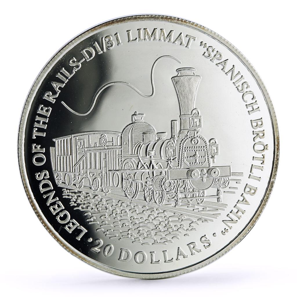 Liberia 20 dollars Railways Railroads Trains D1 31 Limmat proof silver coin 2003