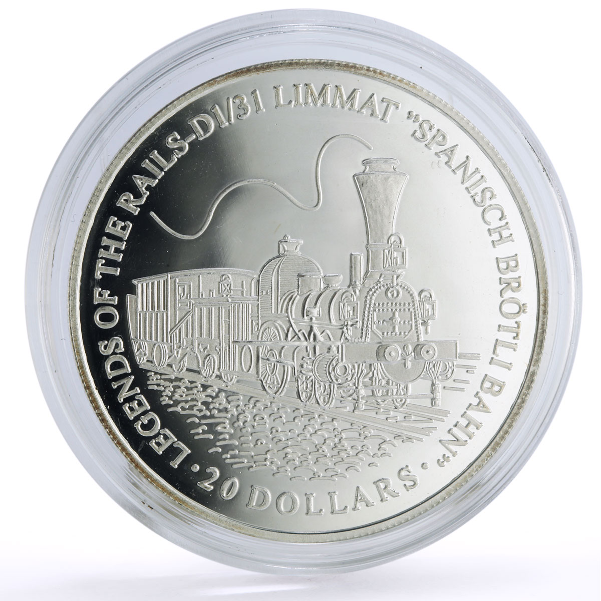 Liberia 20 dollars Railways Railroads Trains D1 31 Limmat proof silver coin 2003