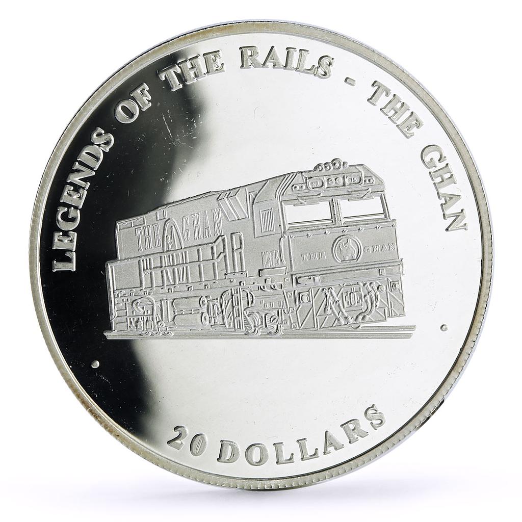 Liberia 20 dollars Railways Railroads Trains The Ghan proof silver coin 2003