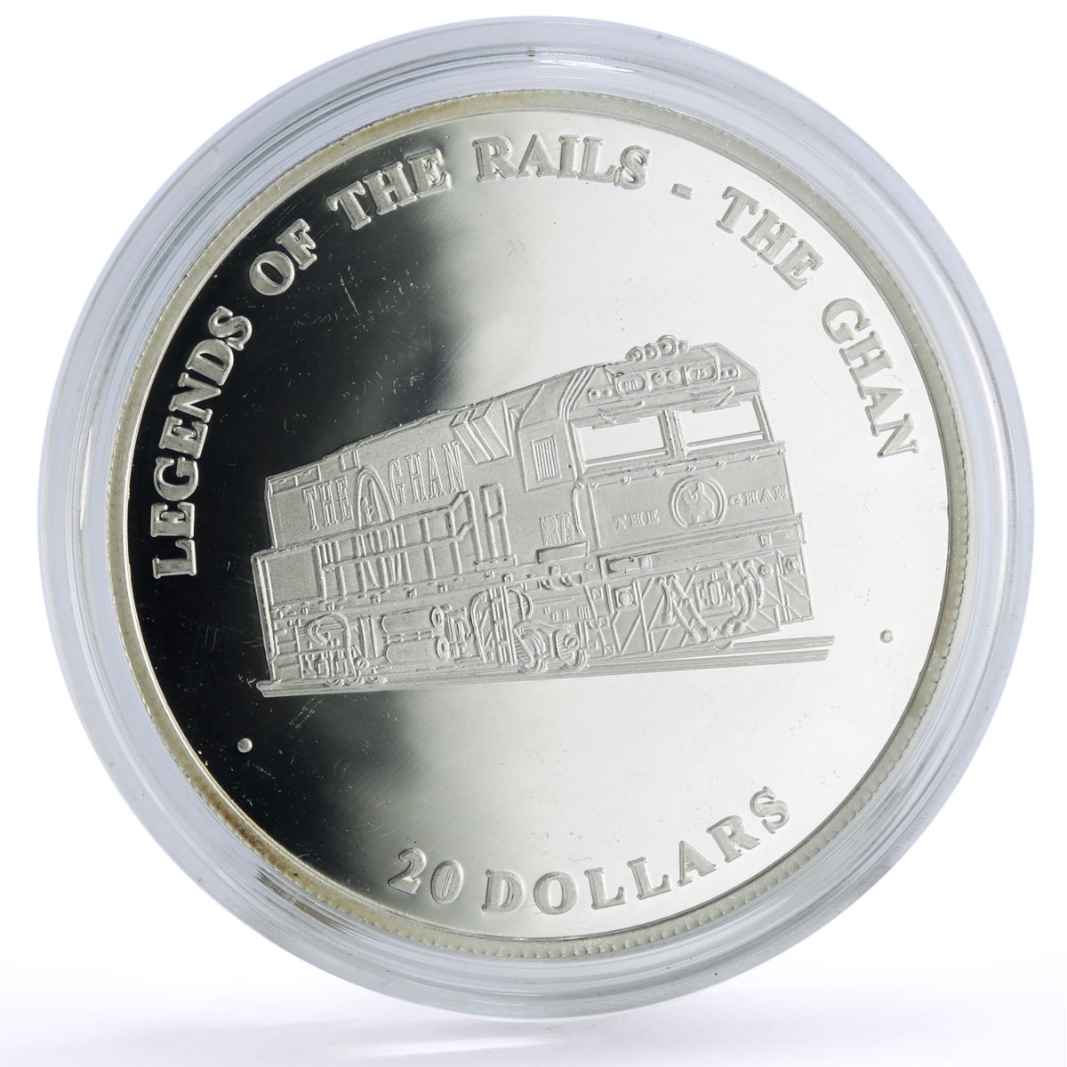 Liberia 20 dollars Railways Railroads Trains The Ghan proof silver coin 2003