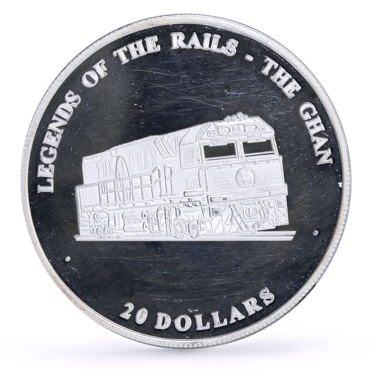 Liberia 20 dollars Railways Railroads Trains The Ghan proof silver coin 2003