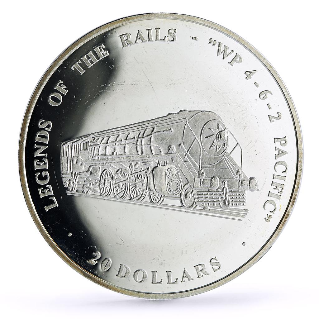 Liberia 20 dollars Railways Railroads Trains 462 Pacific proof silver coin 2003