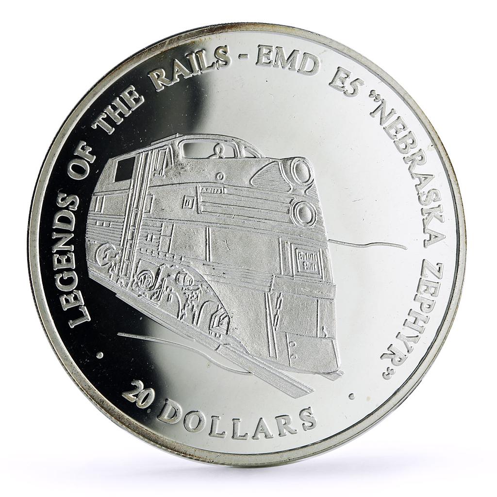 Liberia 20 dollars Railways Railroads Trains EMD Zephyr proof silver coin 2003