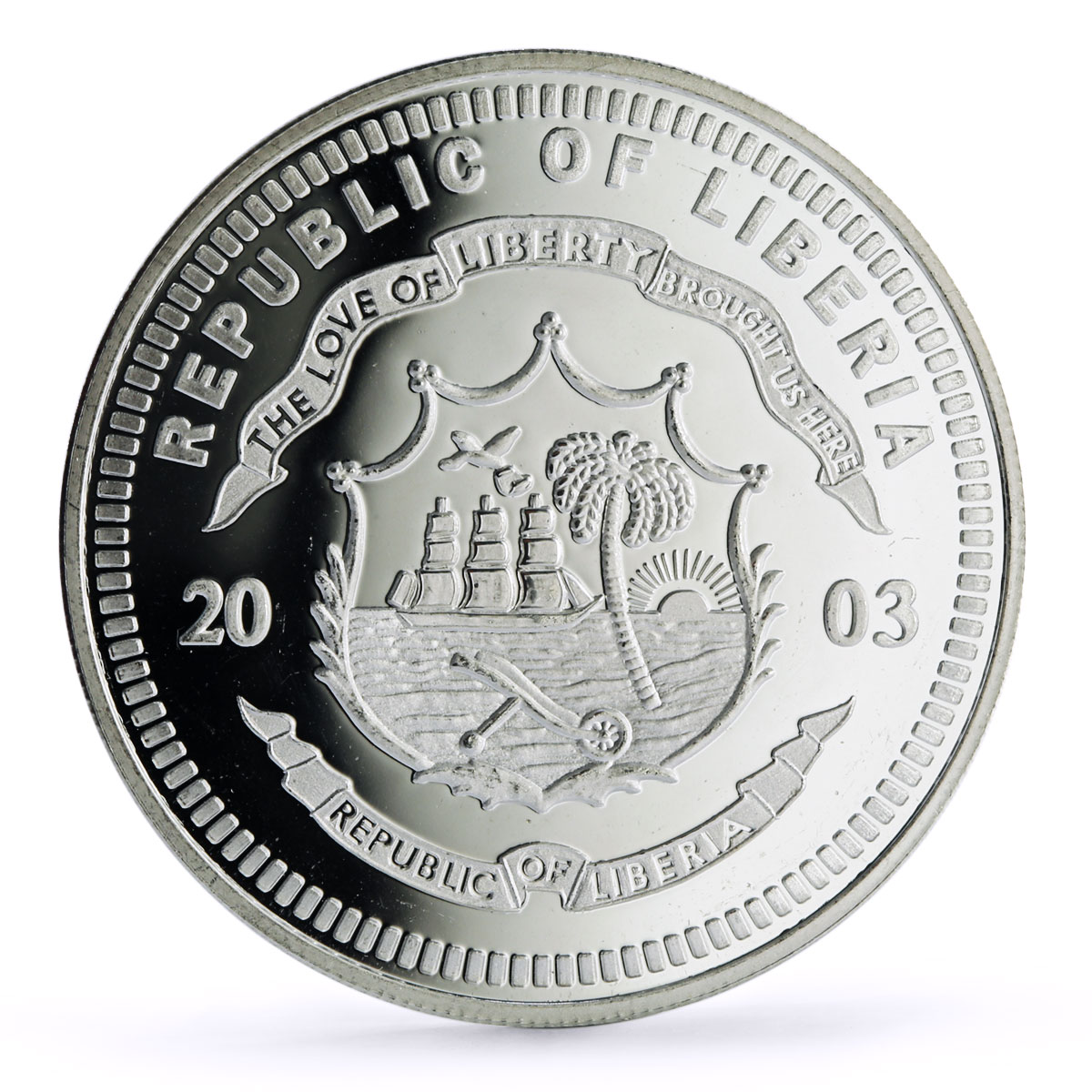 Liberia 20 dollars Railways Railroads Trains EMD Zephyr proof silver coin 2003