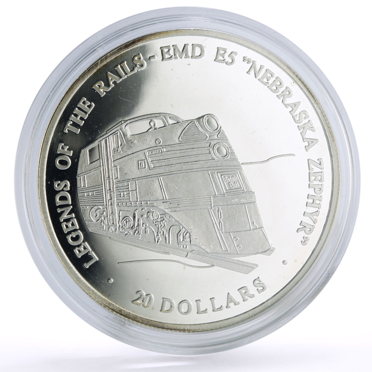 Liberia 20 dollars Railways Railroads Trains EMD Zephyr proof silver coin 2003