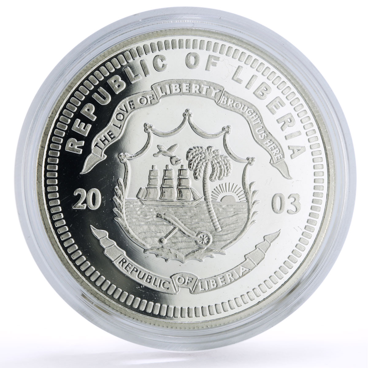 Liberia 20 dollars Railways Railroads Trains EMD Zephyr proof silver coin 2003