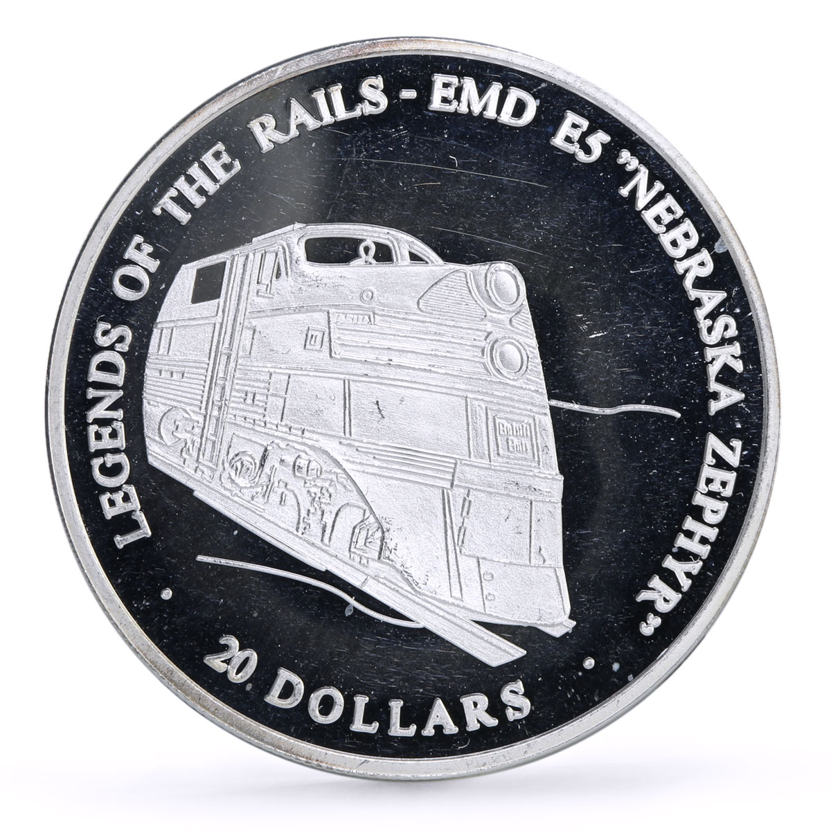 Liberia 20 dollars Railways Railroads Trains EMD Zephyr proof silver coin 2003
