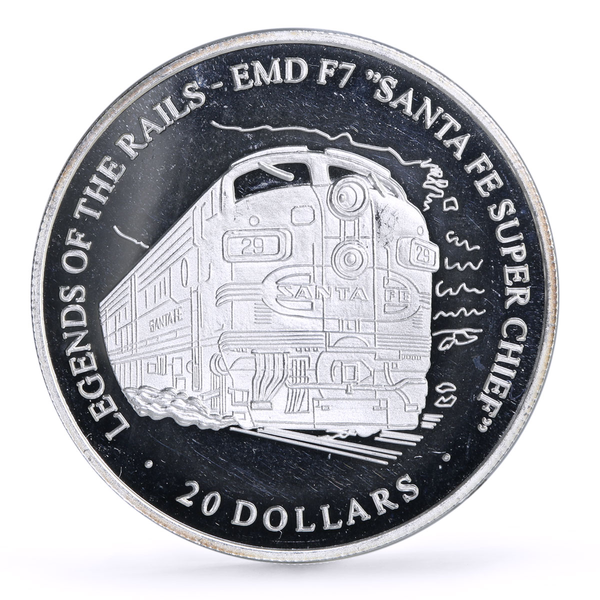 Liberia 20 dollars Railways Railroads Trains Super Chief proof silver coin 2003