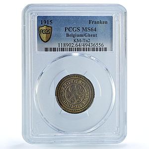 Belgium Ghent 1 franken German Occupation Coinage KM-Tn2 MS64 PCGS coin 1915