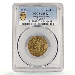 Belgium Ghent 1 franken German Occupation Coinage KM-Tn2 MS62 PCGS coin 1915