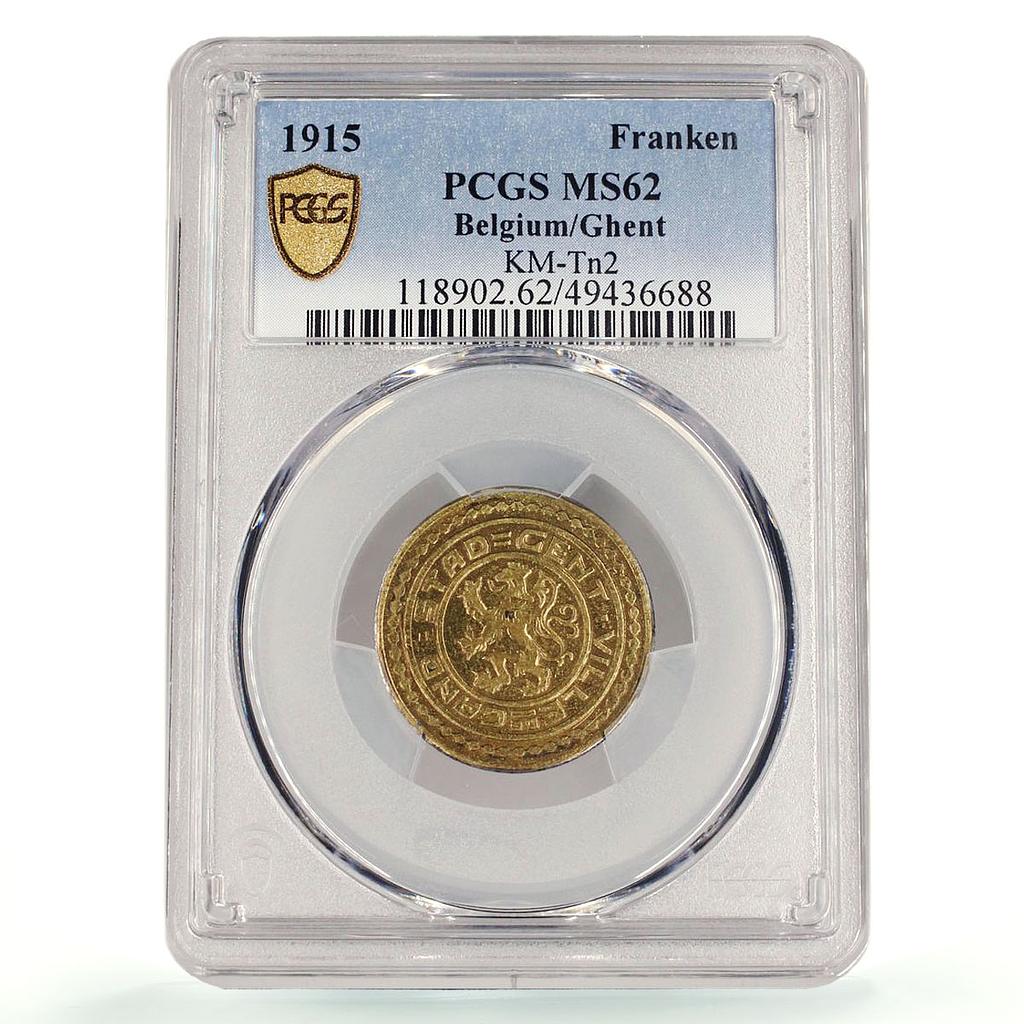 Belgium Ghent 1 franken German Occupation Coinage KM-Tn2 MS62 PCGS coin 1915