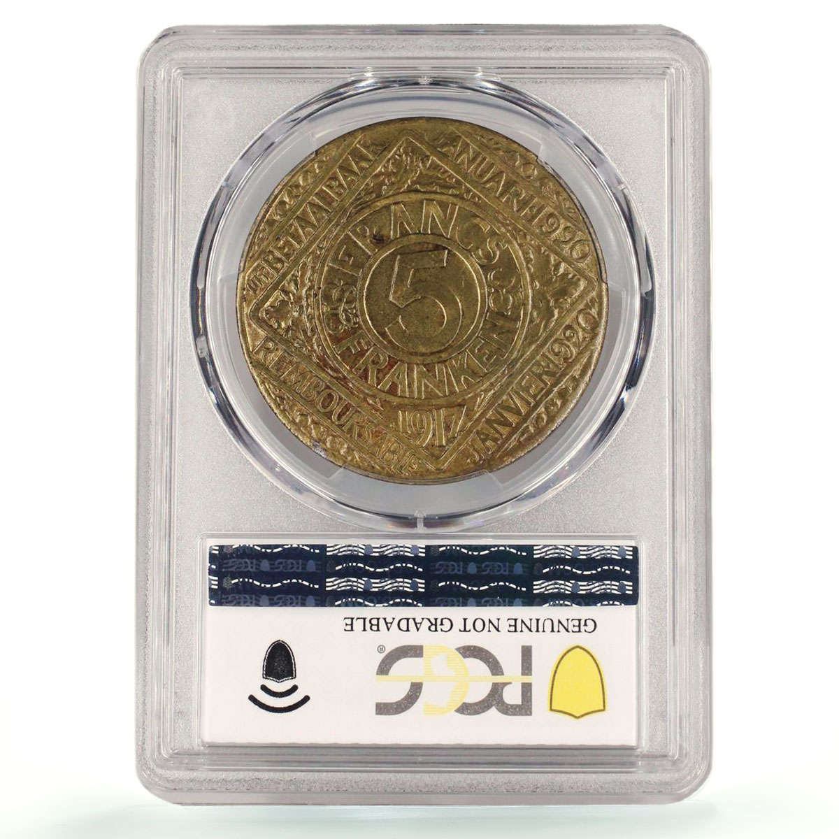 Belgium Ghent 5 franken German Occupation Coinage KM-Tn6 UNC PCGS coin 1917