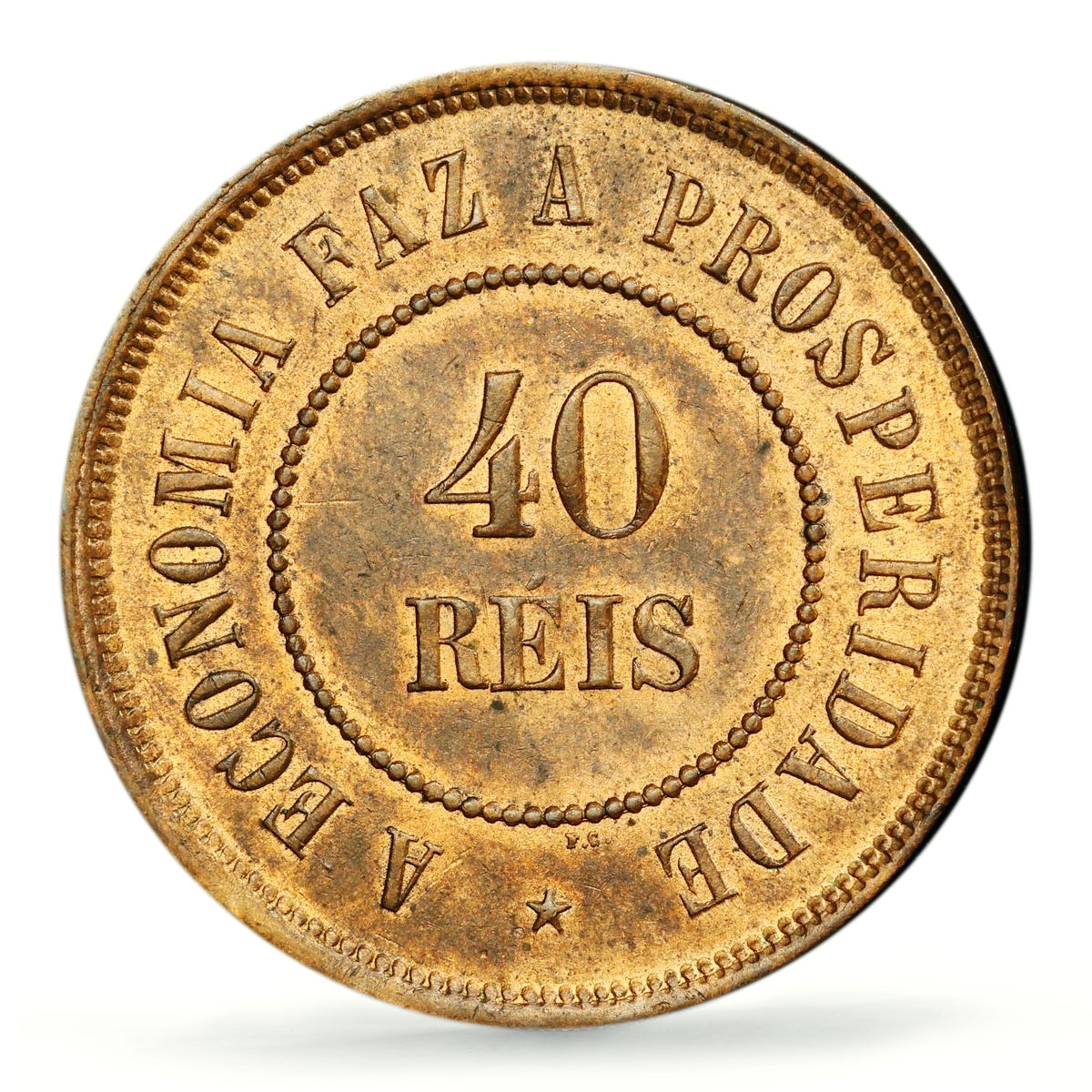 Brazil 40 reis Regular Coinage PROSPERIDADE KM-491 MS63 PCGS bronze coin 1893