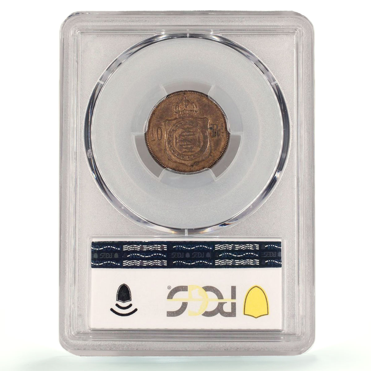 Brazil 10 reis King Pedro II Coinage Brussels KM-473 MS62 PCGS bronze coin 1869