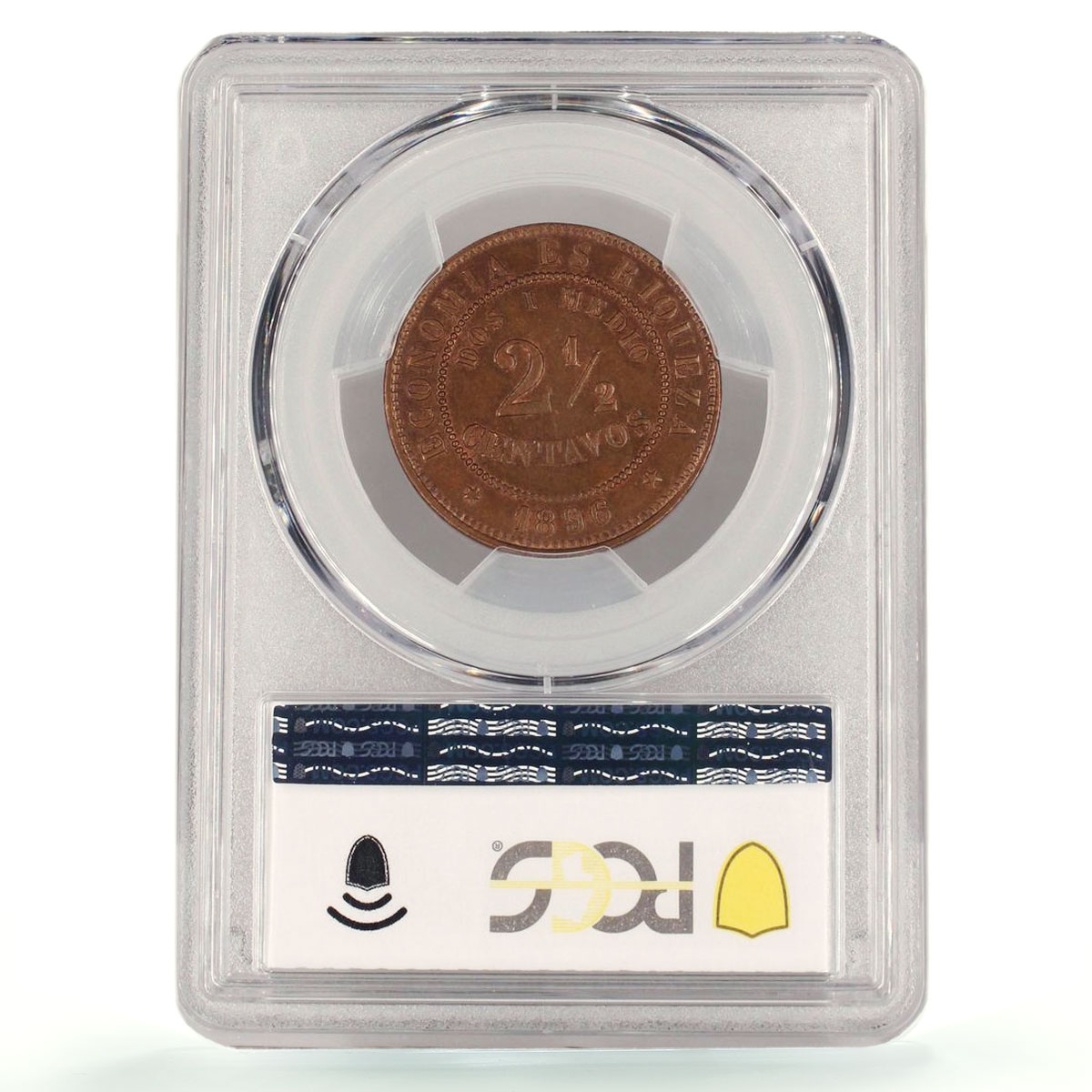 Chile 2 1/2 centavos Republic Coinage Libertad Toned KM-150 MS64 PCGS coin 1896