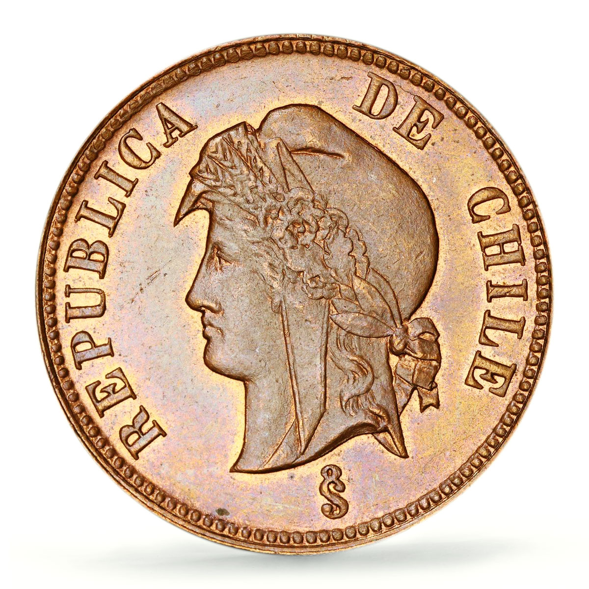 Chile 2 1/2 centavos Republic Coinage Libertad Toned KM-150 MS64 PCGS coin 1896